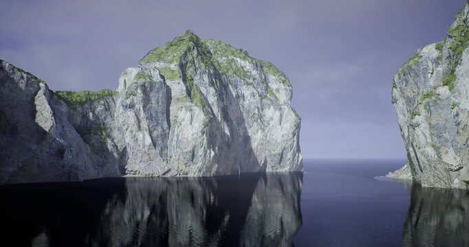 seabird colony nesting on rugged cliff faces, ledges packed with breeding birds, eggs and wings visible against rock, dynamic flight patterns over open sea,