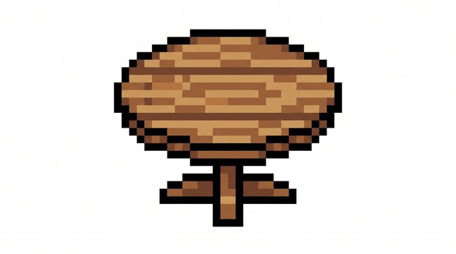 8-bit pixel art of a round wooden tavern table furniture game asset isolated on white.