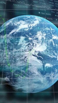 Animation of financial data processing over globe