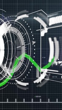 Animation of scope scanning, green line, statistics recording and data processing over screen