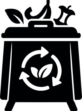 Organic waste composting bin with recycling and leaf icon