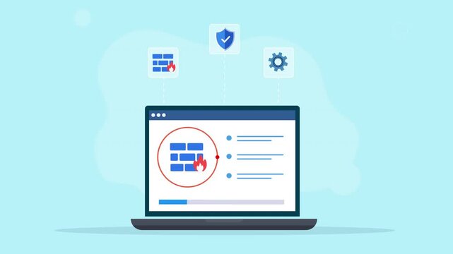 Modern flat vector animation showing a laptop with an account security interface and floating protection icons, representing cybersecurity, data protection, authentication, and digital privacy.
