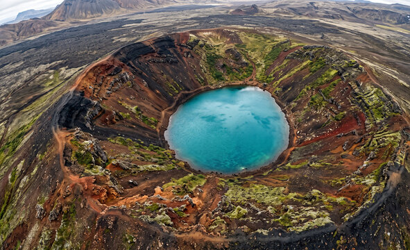 Aerial View of the Turquoise Viti Crater Lake at Krafla Iceland
