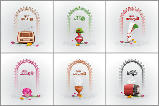 durga puja festival wishes social media post template design for mahalaya, sasthi, saptami, ashtami, navami, vijaya dasami on white background