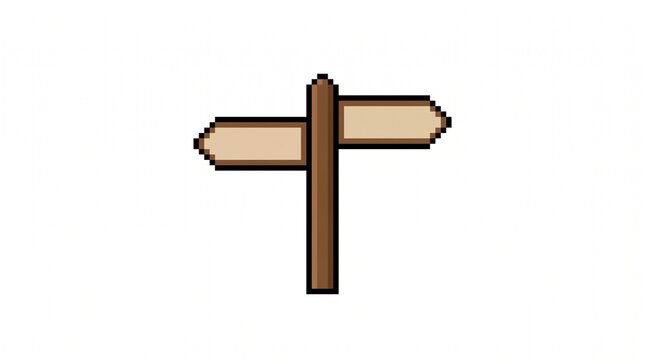 8-bit pixel art of a wooden crossroads signpost environment game asset isolated on white.