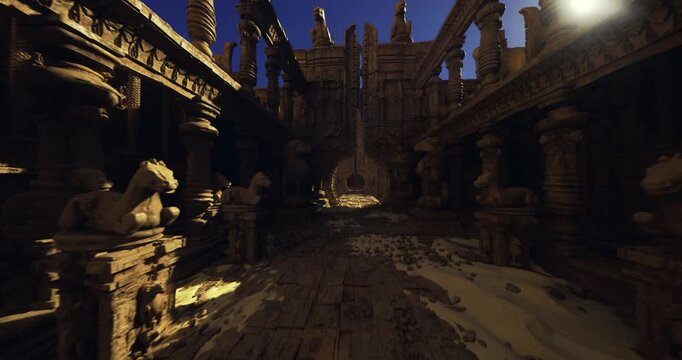 sunlit ancient courtyard with central glow and open plaza framed by arches, aerial vantage revealing mosaic floors, silent symmetry, morning rays cutting