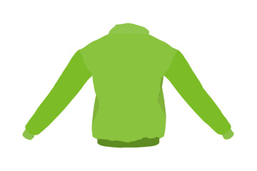 Vibrant green jacket on crisp white background, animated back view with dynamic movement. Flat style presentation highlights bold color and flowing fabric details. © German Ovchinnikov