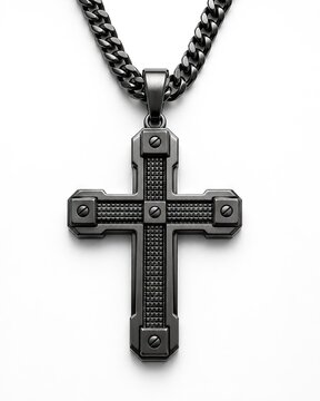Metallic cross pendant on thick chain