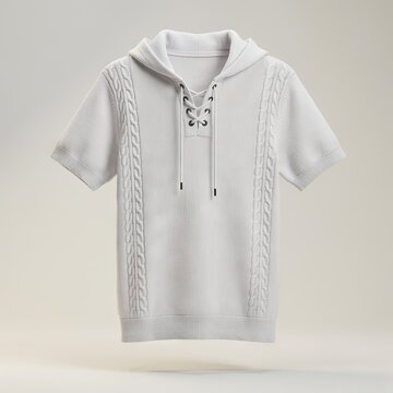 White knit hoodie with lace-up neckline
