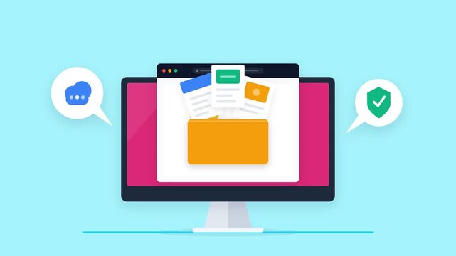Cloud storage and secure digital file management system animation
