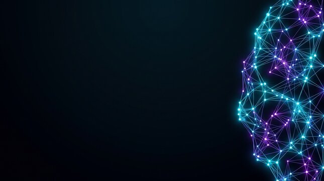 Minimalist Futuristic Artificial Intelligence Background with Glowing Neural Network Wireframe and Wide Copy Space
