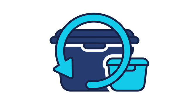 Storage box recycling icon with containers and circular arrows in blue graphic style plastic container waste management circular economy eco friendly