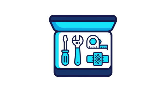 Toolbox vector icon with tools including screwdriver wrench and measuring tape repair tools tool kit tape measure hardware store screwdriver hardware