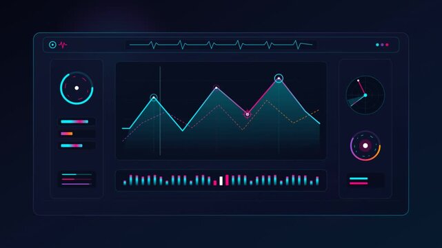 Futuristic User Interface Display with Animated Data Graphs and Charts