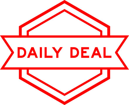 Vintage red color round label banner with word daily deal on white background