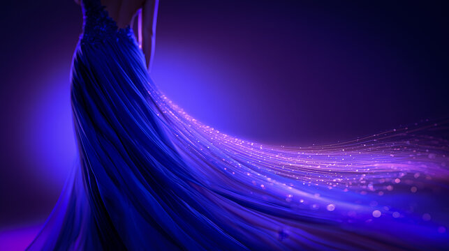 Woman dancing with flowing blue fabric movement