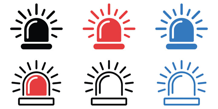 Emergency siren vector icon featuring police lights and ambulance symbols for security, safety, urgent response, emergency services, and alert communication