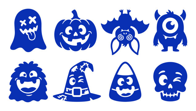 Halloween vector icons set featuring cute ghost pumpkin bat monster and skull character designs