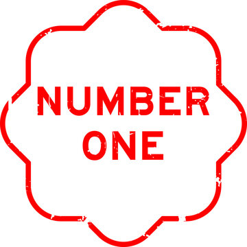 Grunge red number one word square seal stamp on white background