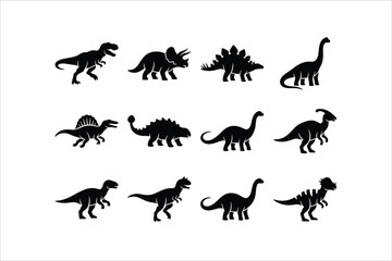 Dinosaur Silhouette Collection Featuring Various Prehistoric Species Illustrations © @rina