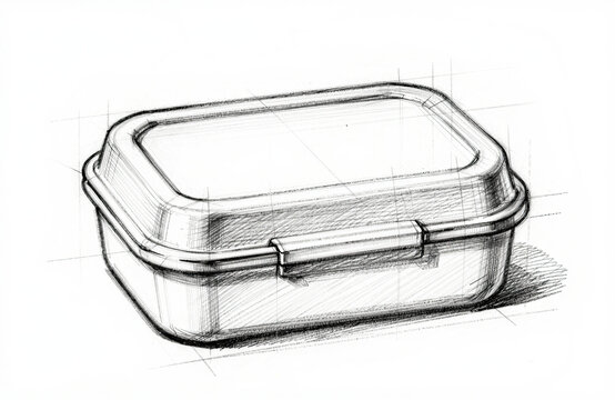 Sketch of a Rectangular Food Storage Container with Lid
