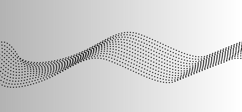 Gray dotted wave mesh pattern background with flowing particle texture