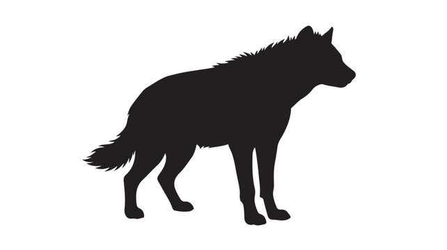Black wolf silhouette standing, wild animal vector icon, isolated on white.