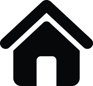 Black solid house glyph icon with isolated roof outline showing homepage main menu button option graphic vector illustration