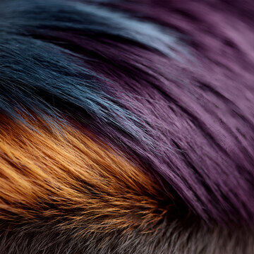 Close-up of multicolored hair strands with vibrant hues and textures
