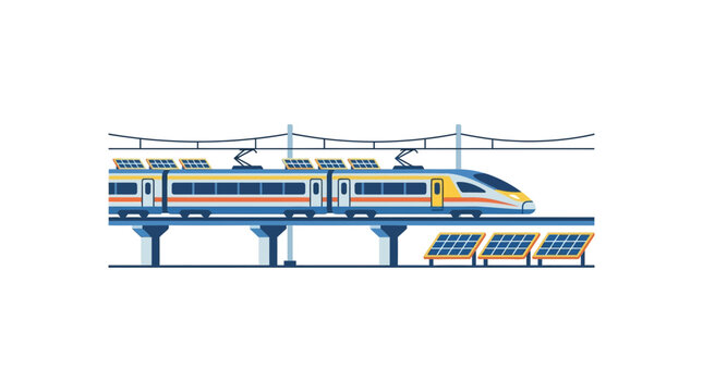High-Speed Train with Solar Panels on Elevated Track, Sustainable Transport