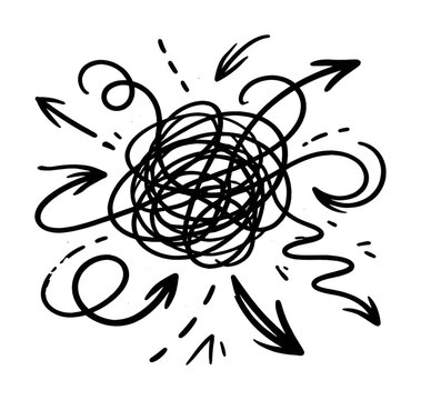 PNG Chaotic arrows surrounding tangled scribble.