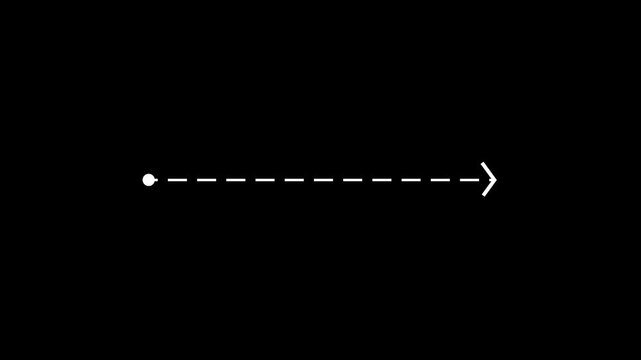 Right arrow direction icon with dotted line animation on white background with alpha channel. straight arrows animation