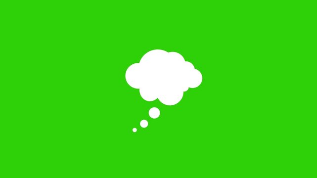 Thought bubble animation on Alpha channel, minimalist comic cloud motion graphic, animated thinking icon, silhouette dream bubble element, creative brainstorming concept visual.