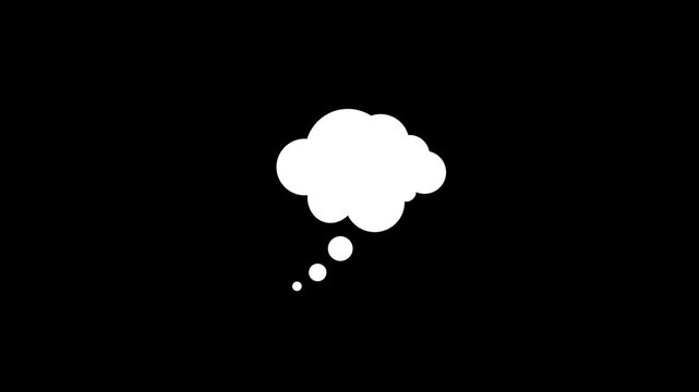 Thought bubble with question mark on Alpha channel, minimalist comic cloud motion graphic, animated thinking icon, silhouette dream bubble element, creative brainstorming concept visual.