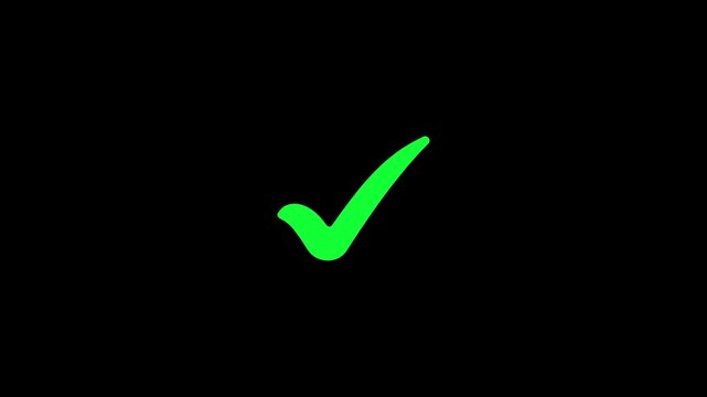 White and Green check mark on black background. Check mark symbol. approved tick mark icon,Check mark icon animation