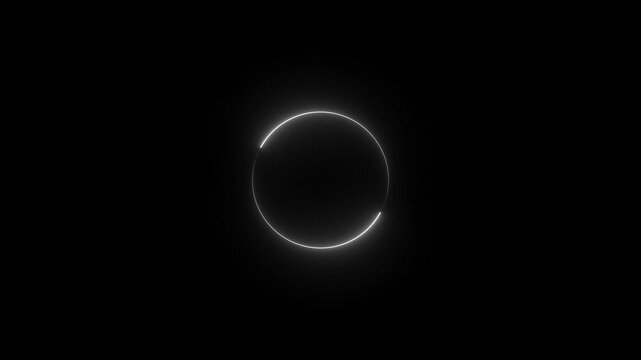 Glowing neon circle with on black background animation. White neon circle frame. neon circle loading icon animation background