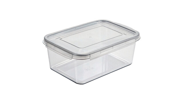 Clear transparent plastic storage box container for home organization isolated on transparent background