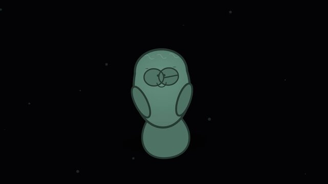 Minimalist glowing stylized owl cartoon character floating in starry dark space night background vector illustration