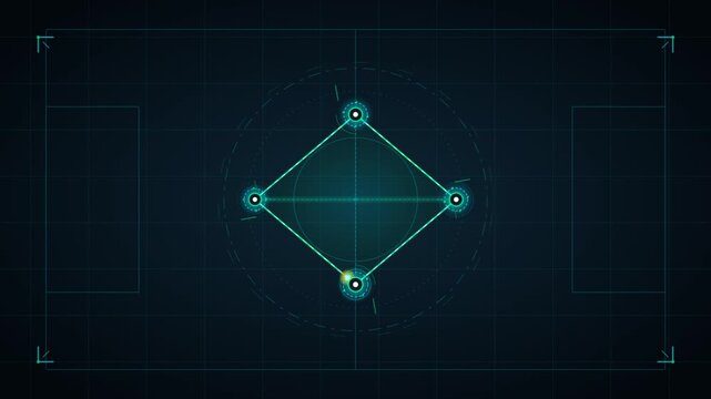 Digital interface tactical hud screen with glowing teal geometry and motion tracking element