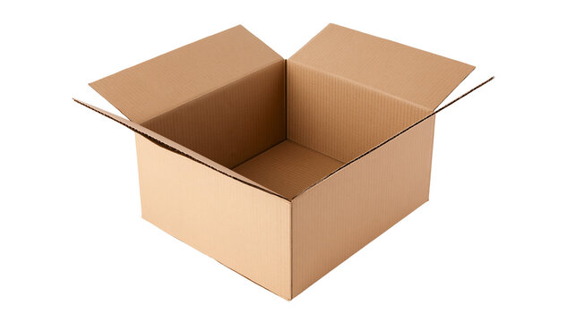 Open cardboard box with flaps extended, isolated on transparent background