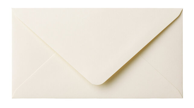 Cream colored paper envelope with triangular flap, isolated on transparent background