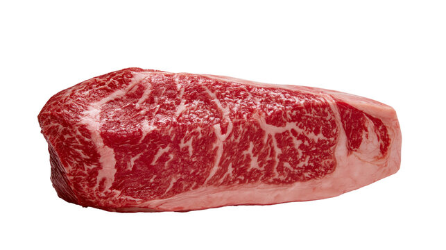 Raw marbled beef steak with intricate fat marbling, isolated on transparent background