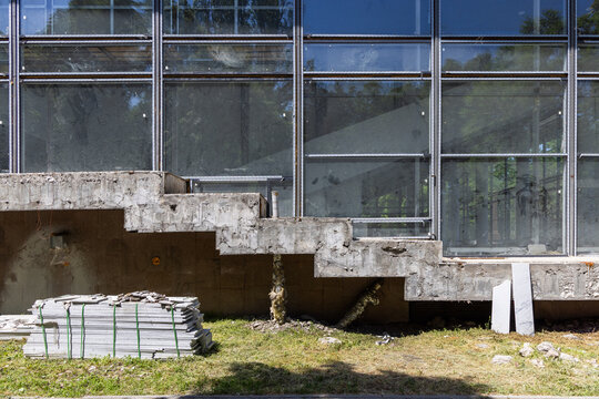 Construction Site with Concrete Structure and Glass Facade