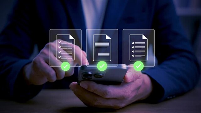 Businessman with a Document Management System (DMS). Streamline online docs, enhance file control & workflow efficiency with e-documents.