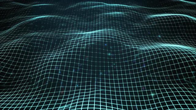 Dynamic 3d wireframe grid animation with glowing green lines