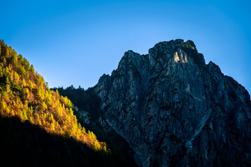 Obraz premium Autumn in the Julian Prealps. Glimpses of color between Pontebba and Studena.