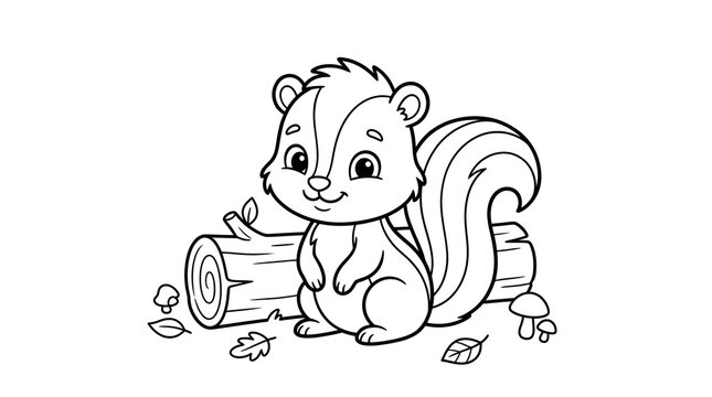 Cute cartoon squirrel sitting near a log
