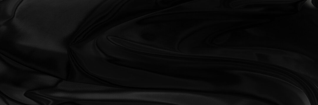 Black gray satin dark fabric texture luxurious shiny that is abstract silk cloth background with patterns soft waves blur beautiful.