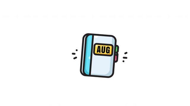 Blue cartoon august calendar planner book page cover suitable for daily scheduling icons, planners, organizers, websites, and stationery designs.