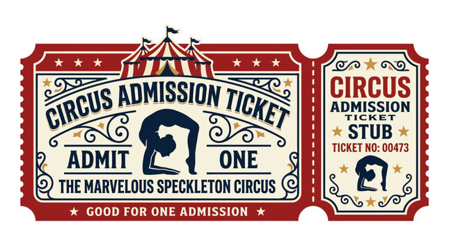 Vintage Circus Admission Ticket, Isolated on Transparent Background